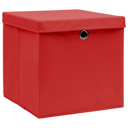 Förvaringslådor med lock 4 st röd 32x32x32 cm tyg
