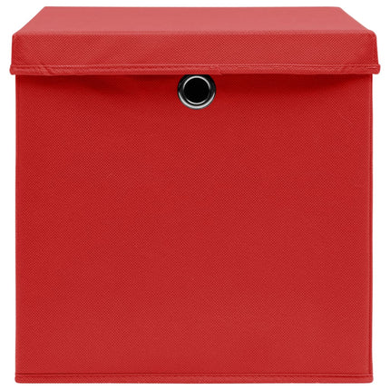 Förvaringslådor med lock 4 st röd 32x32x32 cm tyg