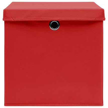 Förvaringslådor med lock 10 st röd 32x32x32 cm tyg
