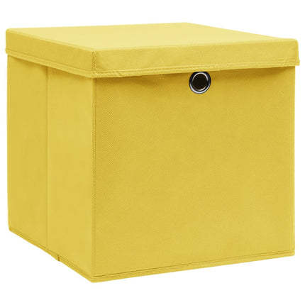 Förvaringslådor med lock 4 st gul 32x32x32 cm tyg