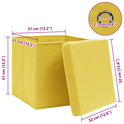 Förvaringslådor med lock 4 st gul 32x32x32 cm tyg