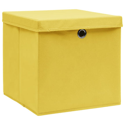 Förvaringslådor med lock 10 st gul 32x32x32 cm tyg