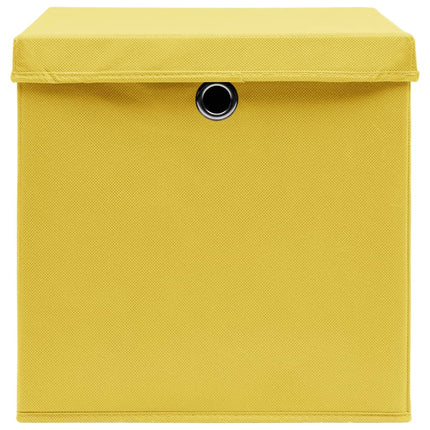 Förvaringslådor med lock 10 st gul 32x32x32 cm tyg