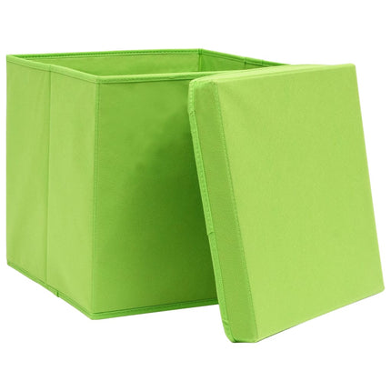 Förvaringslådor med lock 4 st grön 32x32x32 cm tyg