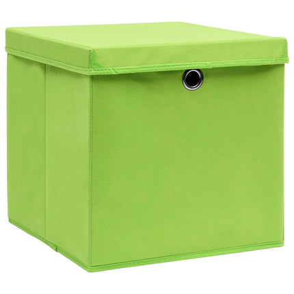 Förvaringslådor med lock 10 st grön 32x32x32 cm tyg