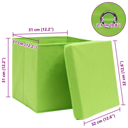Förvaringslådor med lock 10 st grön 32x32x32 cm tyg