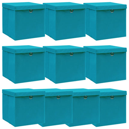 Förvaringslådor med lock 10 st babyblå 32x32x32 cm tyg