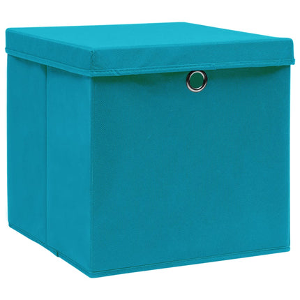 Förvaringslådor med lock 10 st babyblå 32x32x32 cm tyg