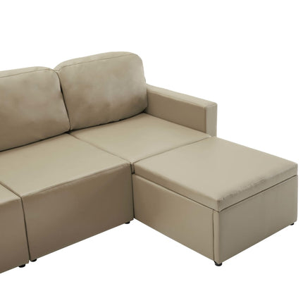 Bäddsoffa modulär 3-sits cappuccino konstläder