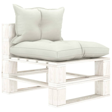 Pallsoffa mittensektion med beige dynor trä