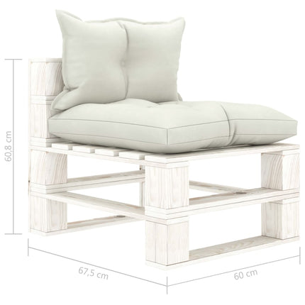 Pallsoffa mittensektion med beige dynor trä