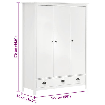 Garderob 3 dörrar Hill vit 127x50x170 cm massiv furu