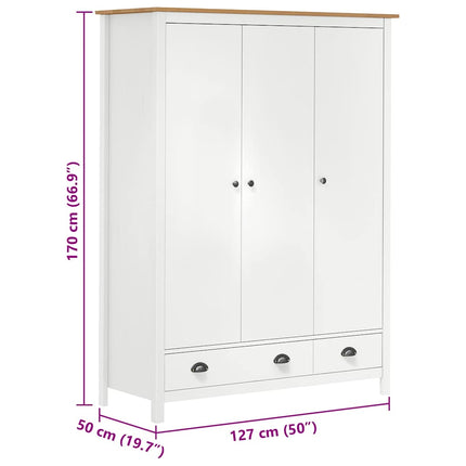 Garderob 3 dörrar Hill vit 127x50x170 cm massiv furu