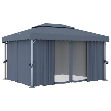 Paviljong med draperi 4x3 m antracit aluminium