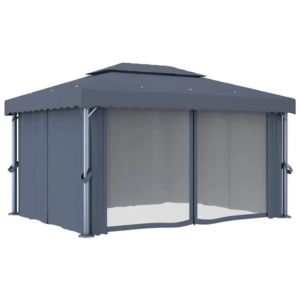 Paviljong med draperi 4x3 m antracit aluminium