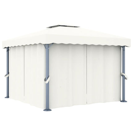 Paviljong med draperi 3x3 m gräddvit aluminium