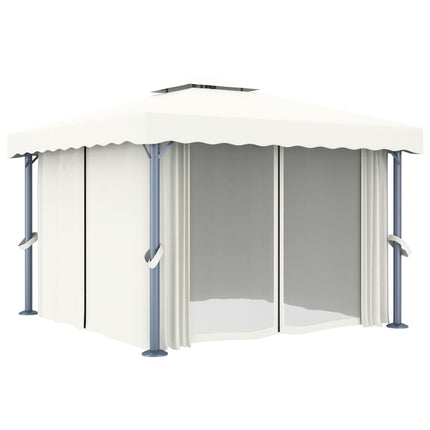 Paviljong med draperi 3x3 m gräddvit aluminium
