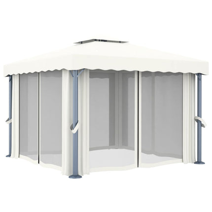 Paviljong med draperi 3x3 m gräddvit aluminium