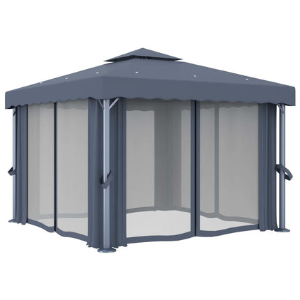 Paviljong med draperi 3x3 m antracit aluminium
