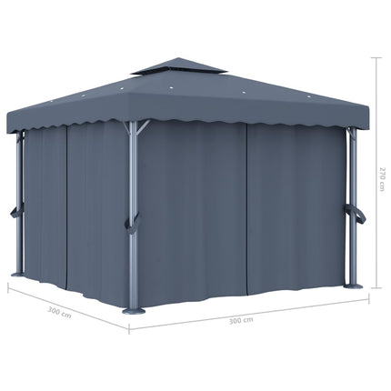 Paviljong med draperi 3x3 m antracit aluminium