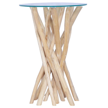 Soffbord med glasskiva 35x35x50 cm massiv teak