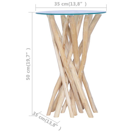 Soffbord med glasskiva 35x35x50 cm massiv teak