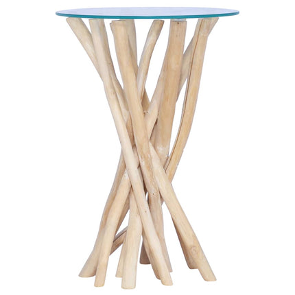 Soffbord med glasskiva 35x35x50 cm massiv teak