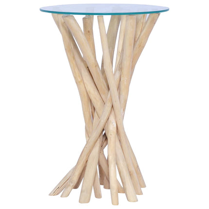 Soffbord med glasskiva 35x35x50 cm massiv teak