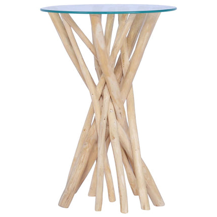 Soffbord med glasskiva 35x35x50 cm massiv teak