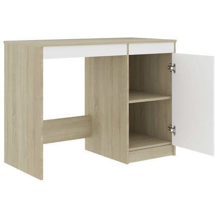Skrivbord vit och sonoma-ek 100x50x76 cm konstruerat trä