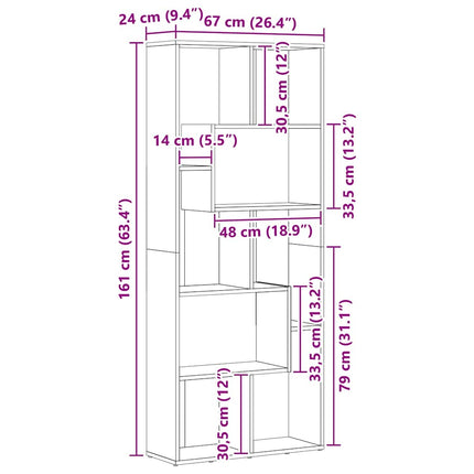 Bokhylla sonoma-ek 67x24x161 cm konstruerat trä