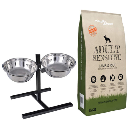 Matningsstativ och skål med hundmat Silver och svart