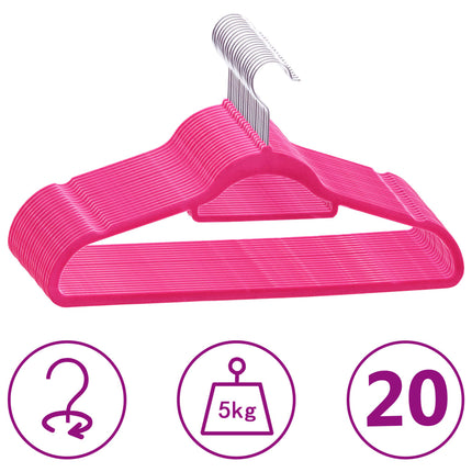 Klädgalgar 20 st halkfria rosa sammet
