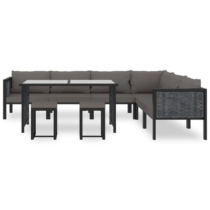 Loungegrupp 9 delar med dynor konstrotting antracit