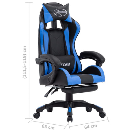 Gamingstol med fotstöd blå och svart konstläder
