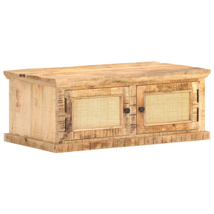 Soffbord 90x50x35 cm massivt mangoträ och naturlig rotting