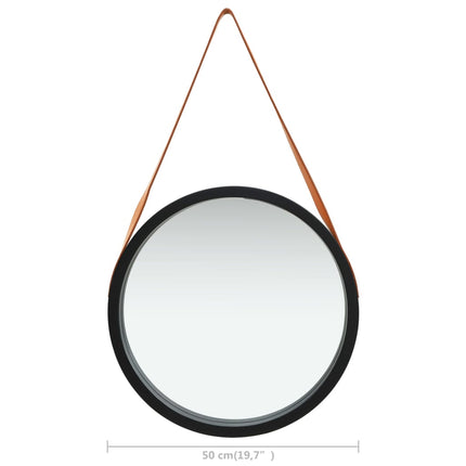 Väggspegel med rem 50 cm svart