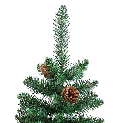 Smal plastgran med äkta trä och kottar grön 210 cm PVC