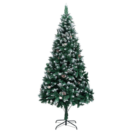 Plastgran med kottar och vit snö 210 cm