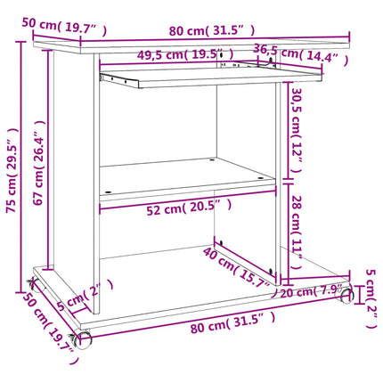 Datorbord grå 80x50x75 cm konstruerat trä