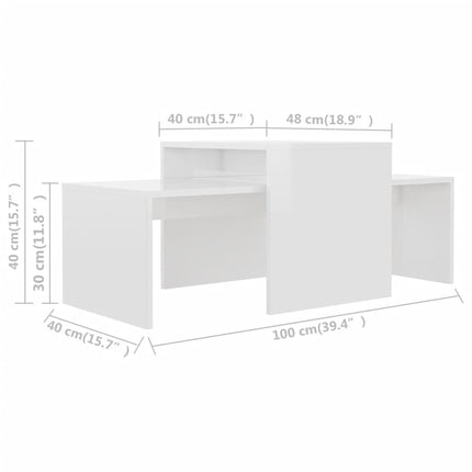 Soffbord set vit högglans 100x48x40 cm konstruerat trä