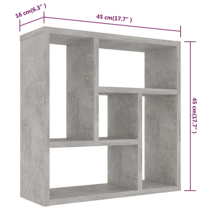 Vägghylla betonggrå 45,1x16x45,1 cm konstruerat trä