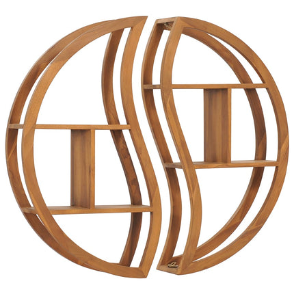 Yin yang-vägghylla 100x20x100 cm massiv teak