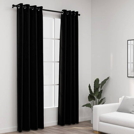 Mörkläggningsgardin med öljetter linnelook 2 st svart 140x245cm