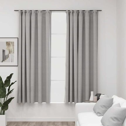Mörkläggningsgardin med krokar linnelook 2 st grå 140x175 cm