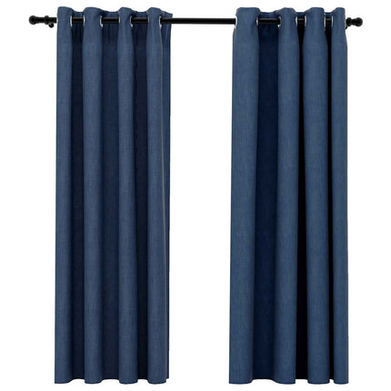 Mörkläggningsgardin med öljetter linnelook 2 st blå 140x175cm