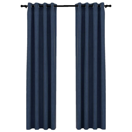 Mörkläggningsgardin med öljetter linnelook 2 st blå 140x225cm
