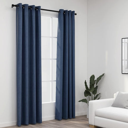 Mörkläggningsgardin med öljetter linnelook 2 st blå 140x225cm