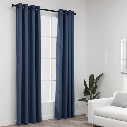 Mörkläggningsgardin med öljetter linnelook 2 st blå 140x245cm
