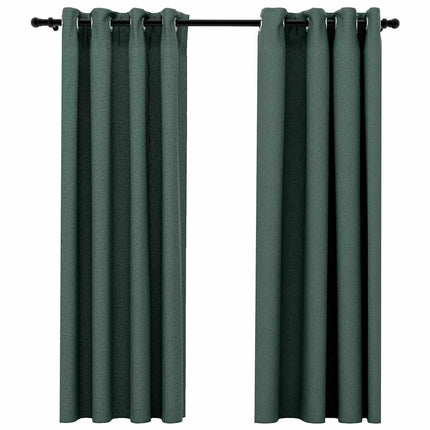 Mörkläggningsgardin med öljetter linnelook 2 st grön 140x175cm
